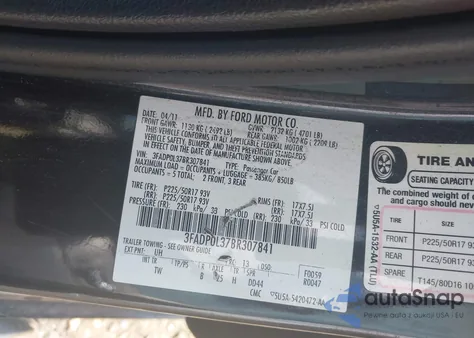 2011 Ford Fusion Hybrid z USA, uszkodzony, nr VIN 3FADP0L37BR307841